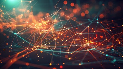Abstract Network Connection with Orange and Teal Lights