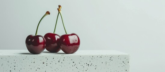 Wall Mural - Concept of summer food: Cherry ripe upon a white surface