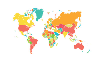 World map isolated modern colorful style. for website layouts, background, education, precise, customizable, Travel worldwide, map silhouette backdrop, earth geography, political, reports. 