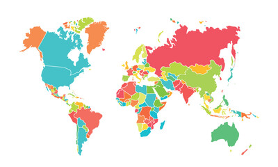  World map isolated modern colorful style. for website layouts, background, education, precise, customizable, Travel worldwide, map silhouette backdrop, earth geography, political, reports. 