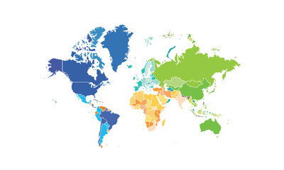  World map isolated modern colorful style. for website layouts, background, education, precise, customizable, Travel worldwide, map silhouette backdrop, earth geography, political, reports. 