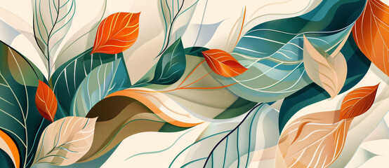 Poster - 
Abstract background with colorful leaves in the style of paper cut art, in beige and brown colors, in the style of painting,