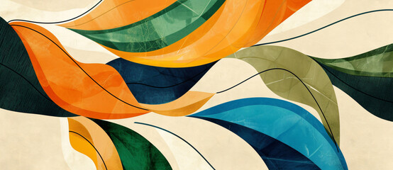 Fototapete - 
Abstract background with colorful leaves in the style of paper cut art, in beige and brown colors, in the style of painting,