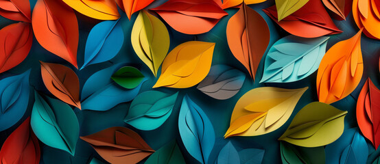 Poster - 
Abstract background with colorful leaves in the style of paper cut art, in beige and brown colors, in the style of painting,