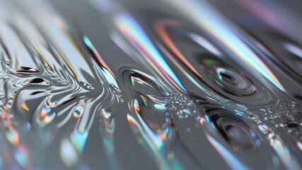 Poster -  fluid or gel texture with a colorful and reflective shimmering iridescent background