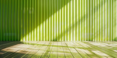 Wall Mural - Green Striped Wall with Wooden Floor