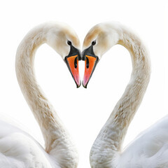 Wall Mural - A pair of elegant mute swans with their necks forming a heart shape, isolated on white background.