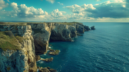 Wall Mural - A panoramic view of the jagged limestone cliffs of Broken Beach, with the natural archway and the vast ocean in the background.