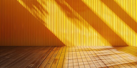 Wall Mural - Sunlight Streaming Through Wooden Slats on Yellow Wall
