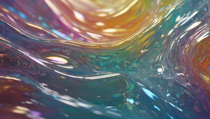 Poster -  fluid or gel texture with a colorful and reflective shimmering iridescent background