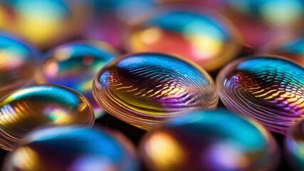 Poster -  fluid or gel texture with a colorful and reflective shimmering iridescent background