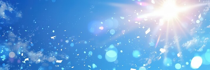 Wall Mural - Bright Blue Sky with Sun and Confetti