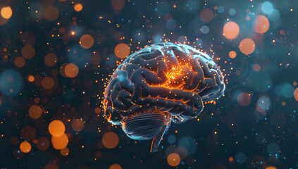 Wall Mural - Abstract 3D rendering of illuminated human brain with bokeh effect
