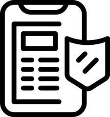 Poster - Line art icon of a smartphone displaying text with a shield, representing the concept of mobile security