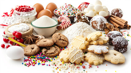 Preparation baking kitchen ingredients for Christmas cookies and treats