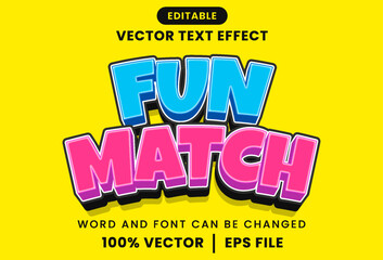 Wall Mural - Fun match 3d text effect. Cartoon Style. Colorful text effect. Vector design.