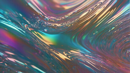 Poster -  fluid or gel texture with a colorful and reflective shimmering iridescent background