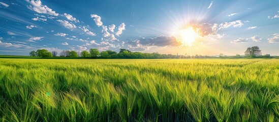 Wall Mural - Sunlit Field of Wheat at Sunset