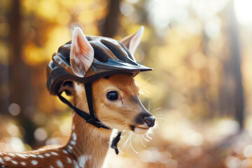 Photo of baby deer with bicycle helmet