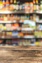 Blank board with blurred supermarket background