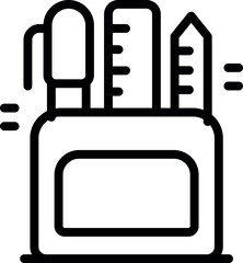 Poster - Line icon of a pen holder containing a pen, a ruler and a pencil, for office organization