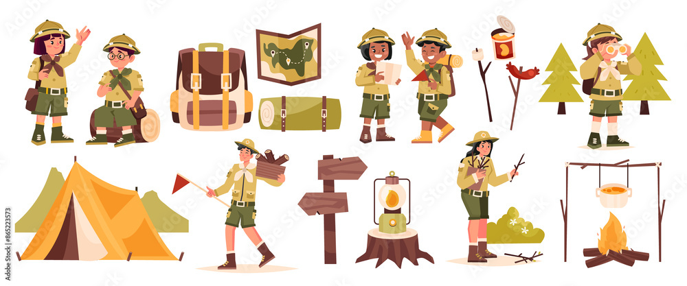 Scout set in flat design Stock Illustration | Adobe Stock