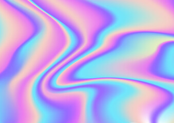 Aufkleber - Holographic rainbow foil background with iridescent wavy pattern. Pastel gradient hologram vector texture with silver pink, blue and purple color gradation. Abstract modern holographic foil background