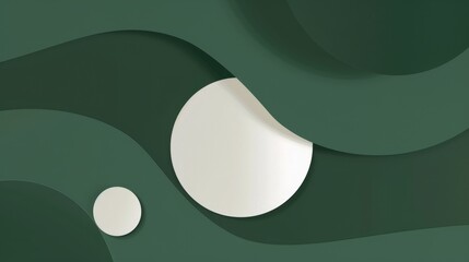 Simple green graphic design with white circle center & 2 rounded shapes for a Facebook post, featuring shadows for depth - no photography.