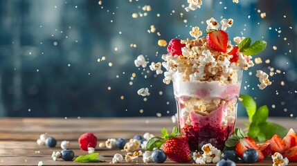 Wall Mural - A Playful Blend of Popcorn and Fruit in a Refreshing Smoothie