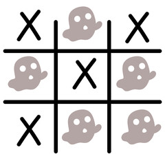 A tic-tac-toe game board with black X's and gray ghost-like symbols as O's