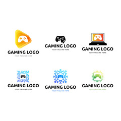 Sticker - Set of Game console and video games stick logo design template