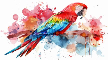 Wall Mural - a parrot flat design side view theme of exotic wildlife water color Split-complementary color scheme, isolated on white,