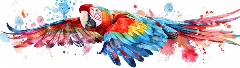 Wall Mural - flying Parrot flat design side view theme of exotic wildlife water color Split-complementary color scheme, isolated on white,