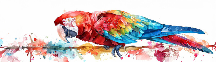 Wall Mural - a parrot flat design side view theme of exotic wildlife water color Split-complementary color scheme, isolated on white,