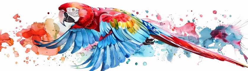 Wall Mural - flying Parrot flat design side view theme of exotic wildlife water color Split-complementary color scheme, isolated on white,