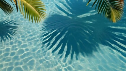 Sticker - Calm water surface with shadows of palm leaves creating abstract patterns on a sunny day, calm and touristic background, tropical vacation