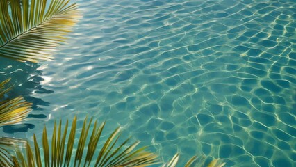 Wall Mural - Calm water surface with shadows of palm leaves creating abstract patterns on a sunny day, calm and touristic background, tropical vacation