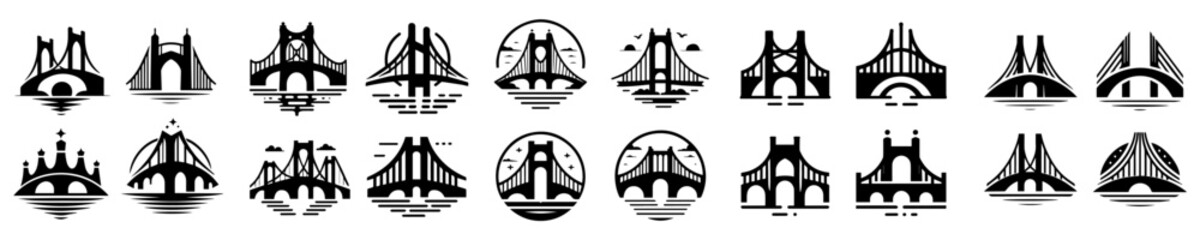 Wall Mural - vector set of bridge logo silhouettes