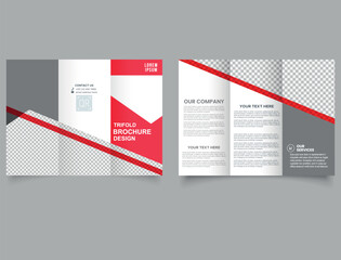 Wall Mural - Red Geometric trifold brochure. Business trifold brochure design Tri-fold brochure Corporate company profile tri fold brochure template