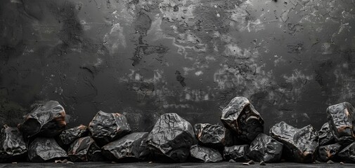 3D rendered abstract background featuring black rocks and empty space on the right side, ideal for product presentations