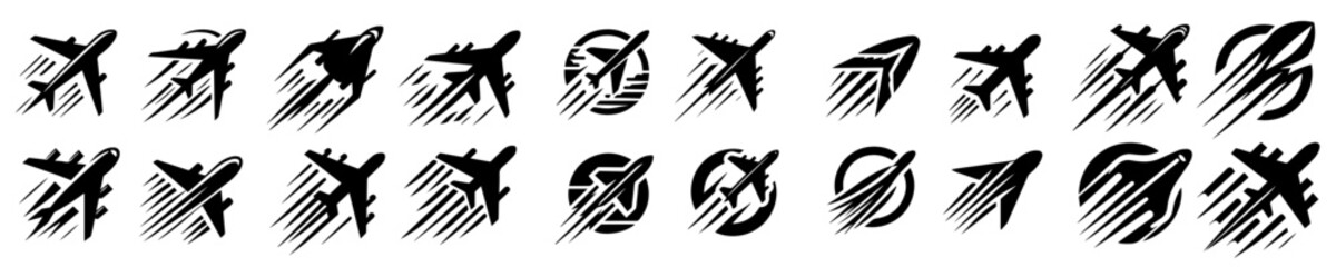 Wall Mural - vector set of fast airplane logo silhouettes