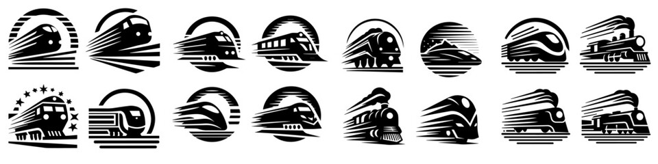 Wall Mural - vector set of fast train logo silhouettes