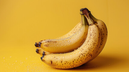 Poster - fresh yellow ripe bananas with water drops