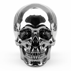 A chrome skull with a toothy grin. Isolated on a white background.