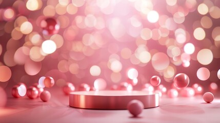 Poster - An oval podium displays a product on a beauty fashion bokeh background. 3D rendering.