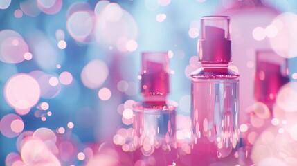 Poster - Top view of bokeh background for cosmetic product presentation. 3D rendering.