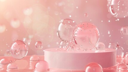Poster - Water droplets on pastel color background for natural beauty podium backdrop. Three dimensional rendering...