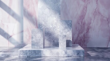 Wall Mural - A natural beauty backdrop with an empty cube box to display cosmetic products. A fashion beauty background with marble stone texture.