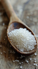 Canvas Print - Close-Up of White Sugar Crystals in Rustic Spoon