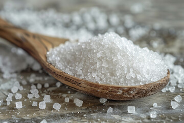 Canvas Print - Close-Up of White Sugar Crystals in Rustic Spoon